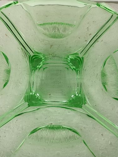 Gorgeous Art Deco Antique Art Depression Glass Green Serving Dish Bowl Centerpie photo for sale