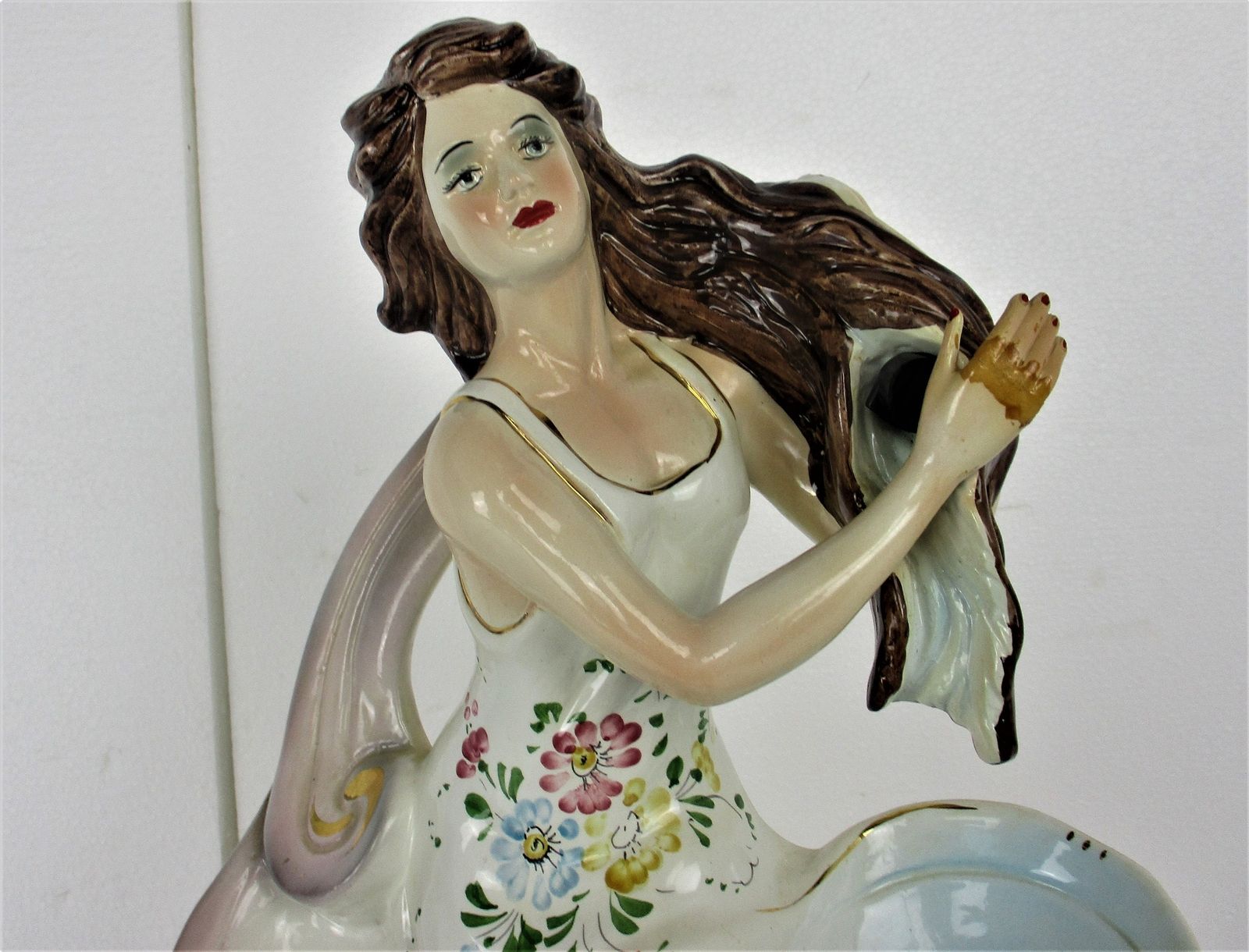 Fountain Ceramic Faience Porcelain Figurine Beautiful Young Woman Nymph Large Be photo furniture