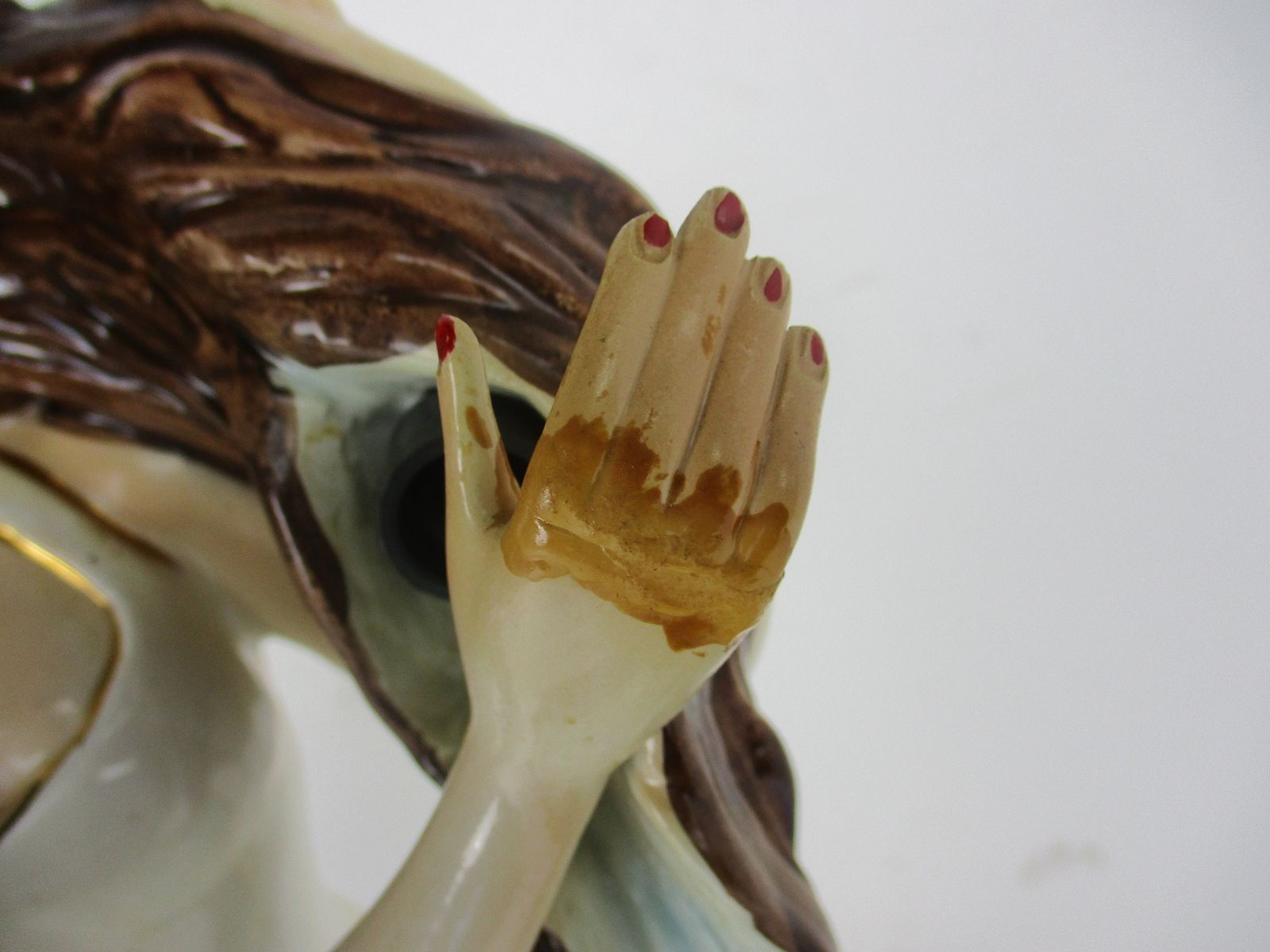 Fountain Ceramic Faience Porcelain Figurine Beautiful Young Woman Nymph Large Be photo vinterior