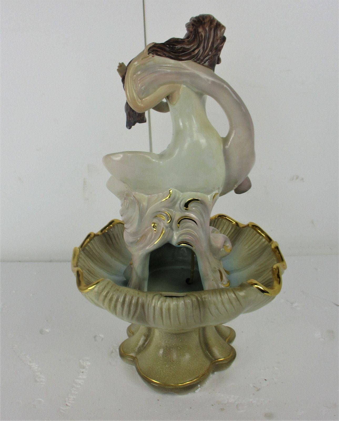 Fountain Ceramic Faience Porcelain Figurine Beautiful Young Woman Nymph Large Be photo vintage