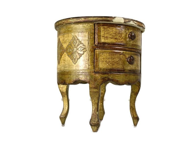 Small Italian Mid Century Hollywood Regency Florentine Jewelry Trinket Box Cabin