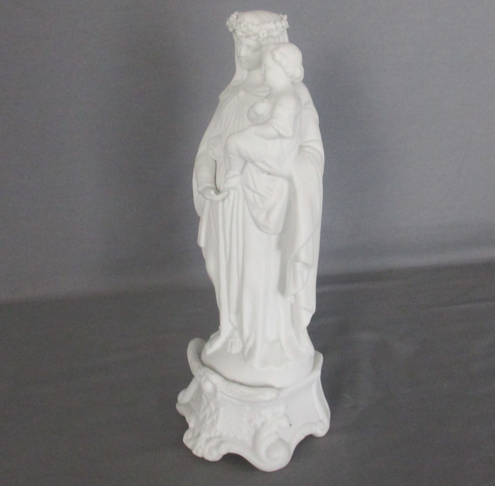 Antique Bisque Porcelain Statue Virgin Our Lady Mary Madonna With Infant Jesus F photo 142.0