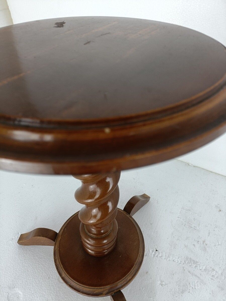 Vintage Hand Carved Wood Barley Twist Very Special Legs  Tripod Side Table Plant photo Furniture