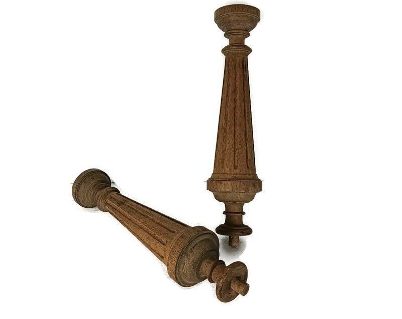 Set Of 2 Large Reclaimed Carved Wood Large Spindles Balusters Trim Posts Pillar
