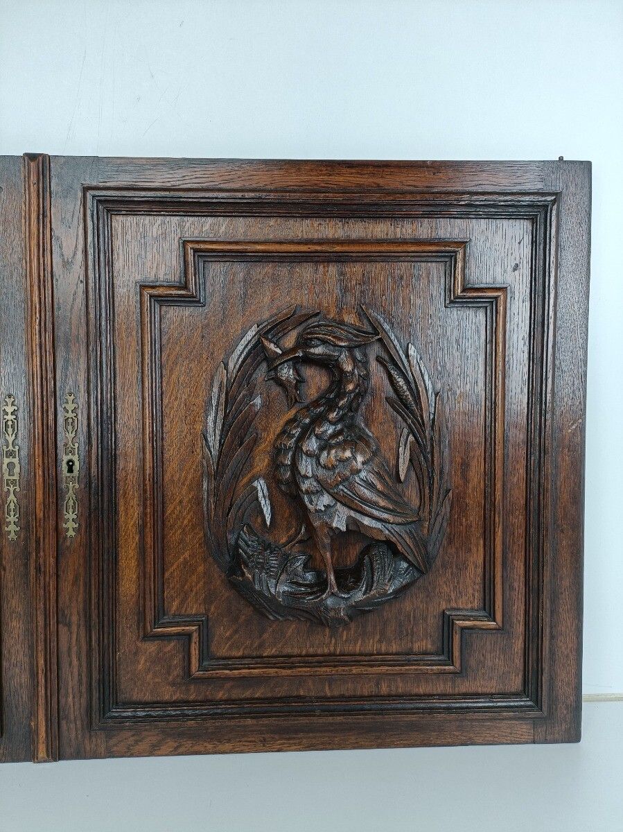Pair Antique French Hand Carved Wood Oak Door Panels Reclaimed Architectural Her photo vinterior