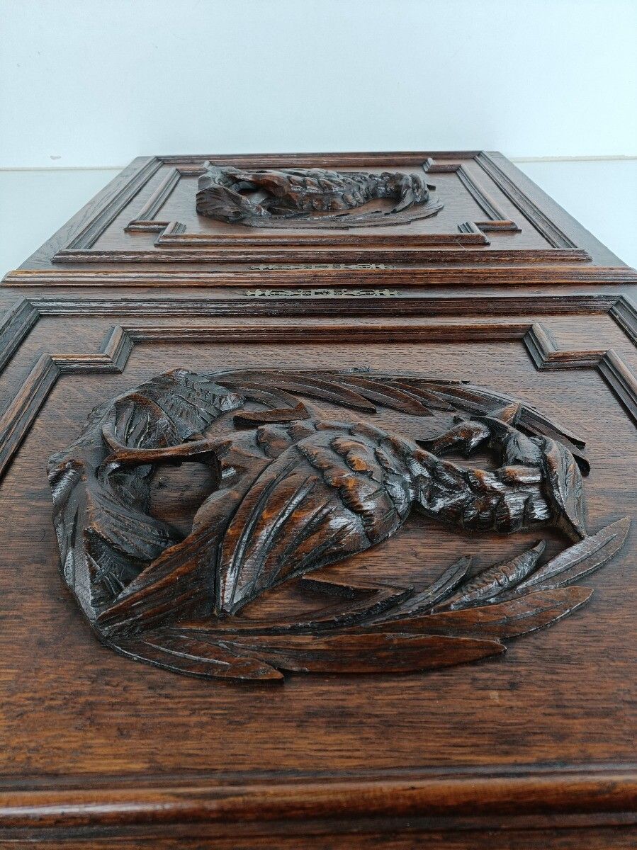 photo for sale Pair Antique French Hand Carved Wood Oak Door Panels Reclaimed Architectural Her