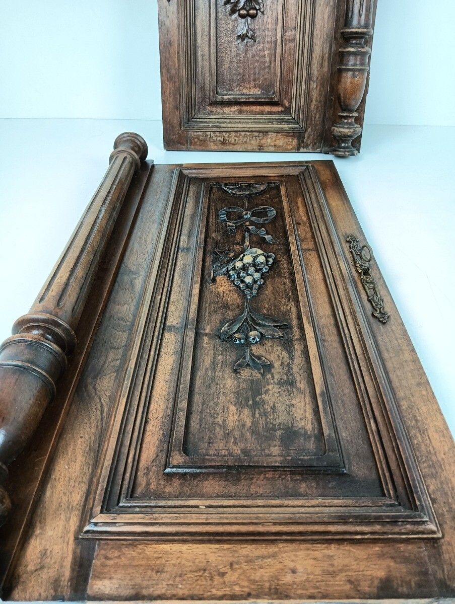 Pair Door Panels Antique Pillars Carved Wood Antique Reclaimed Architectural Sal photo buy