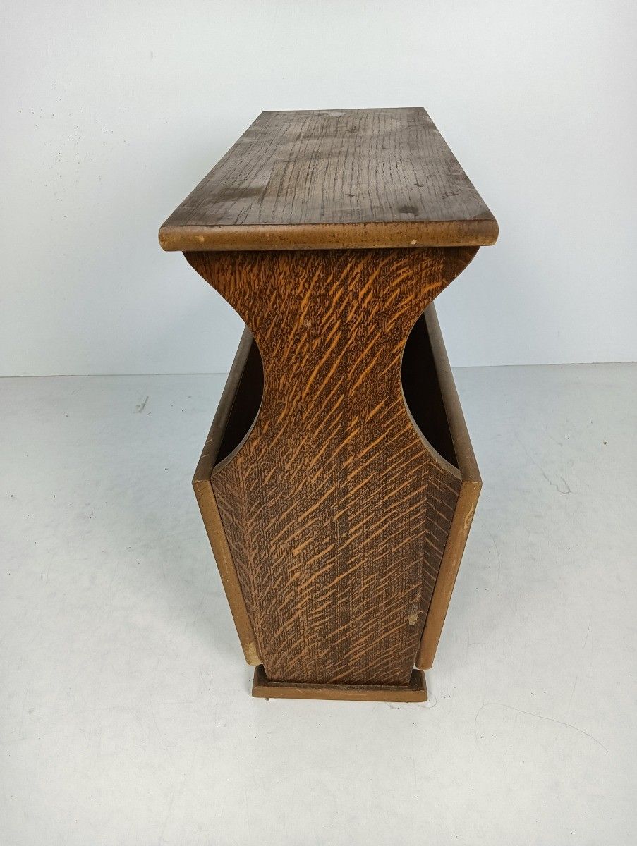 Vintage Wooden Newspaper Magazine Basket Rack Side Table Barn Style photo buy