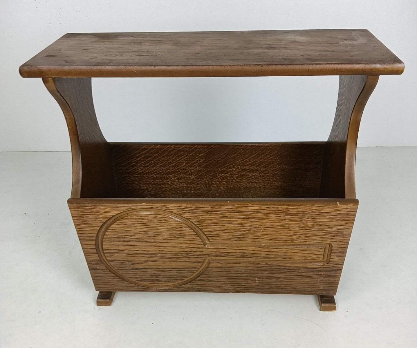 Vintage Wooden Newspaper Magazine Basket Rack Side Table Barn Style photo vintage
