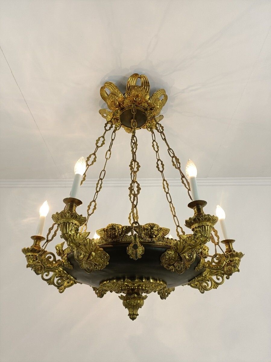 Neo Classic Bronze Doré French Empire Chandelier 18th Century Xxl Huge Stunning photo for sale