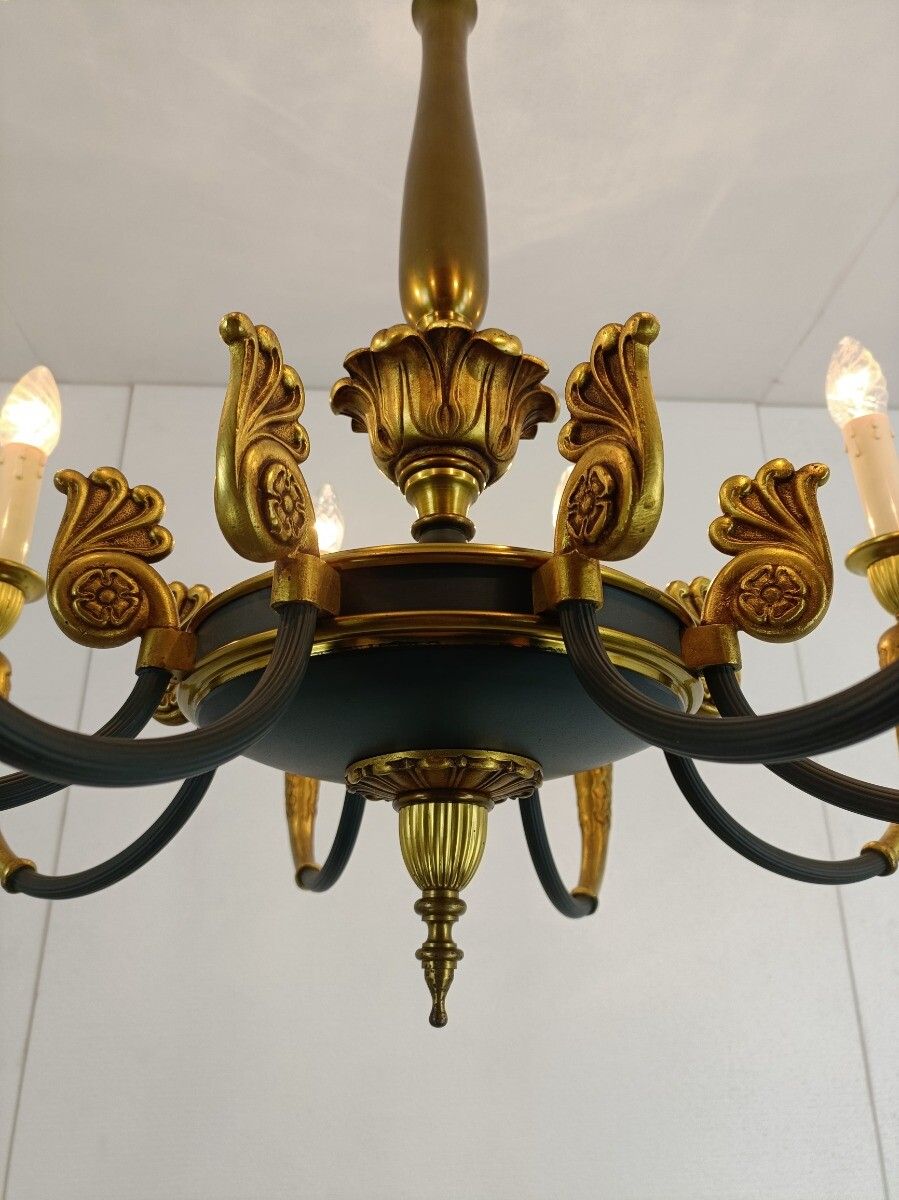 Bronze Doré Brass Antique Art Nouveau Empire Chandelier France 8 Lights Gorgeou photo 1093.0