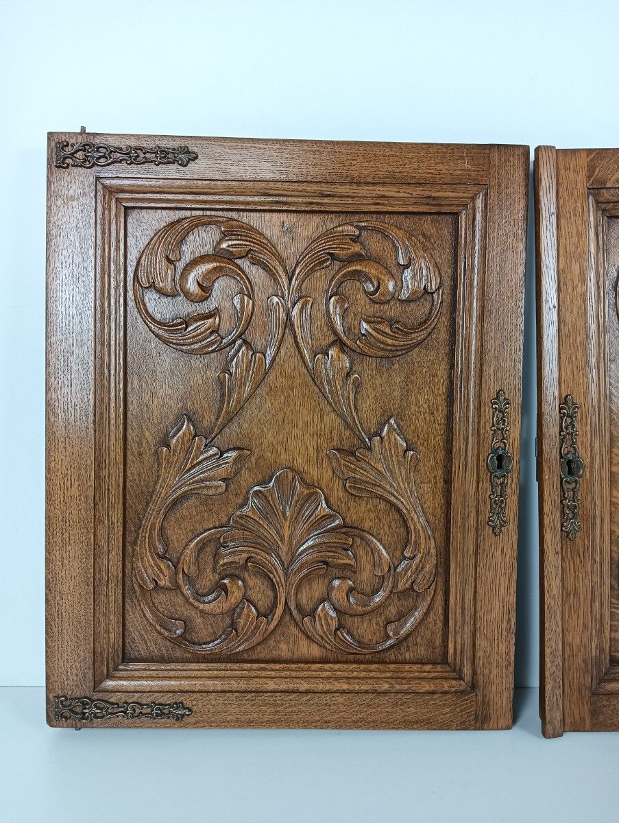 Pair Wooden Door Panels Antique Carved Wood Reclaimed Architectural Salvaged Bra photo Home Fixtures