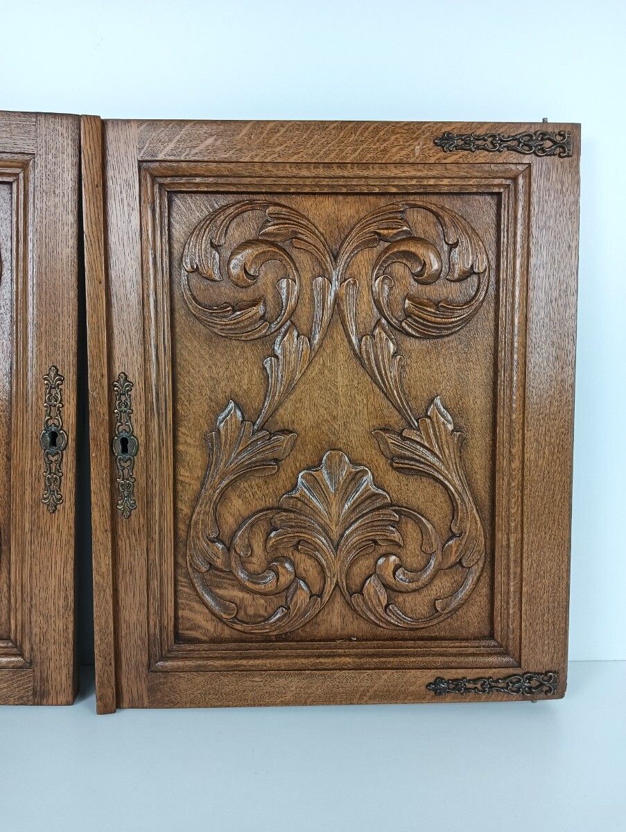 Pair Wooden Door Panels Antique Carved Wood Reclaimed Architectural Salvaged Bra photo 324.0