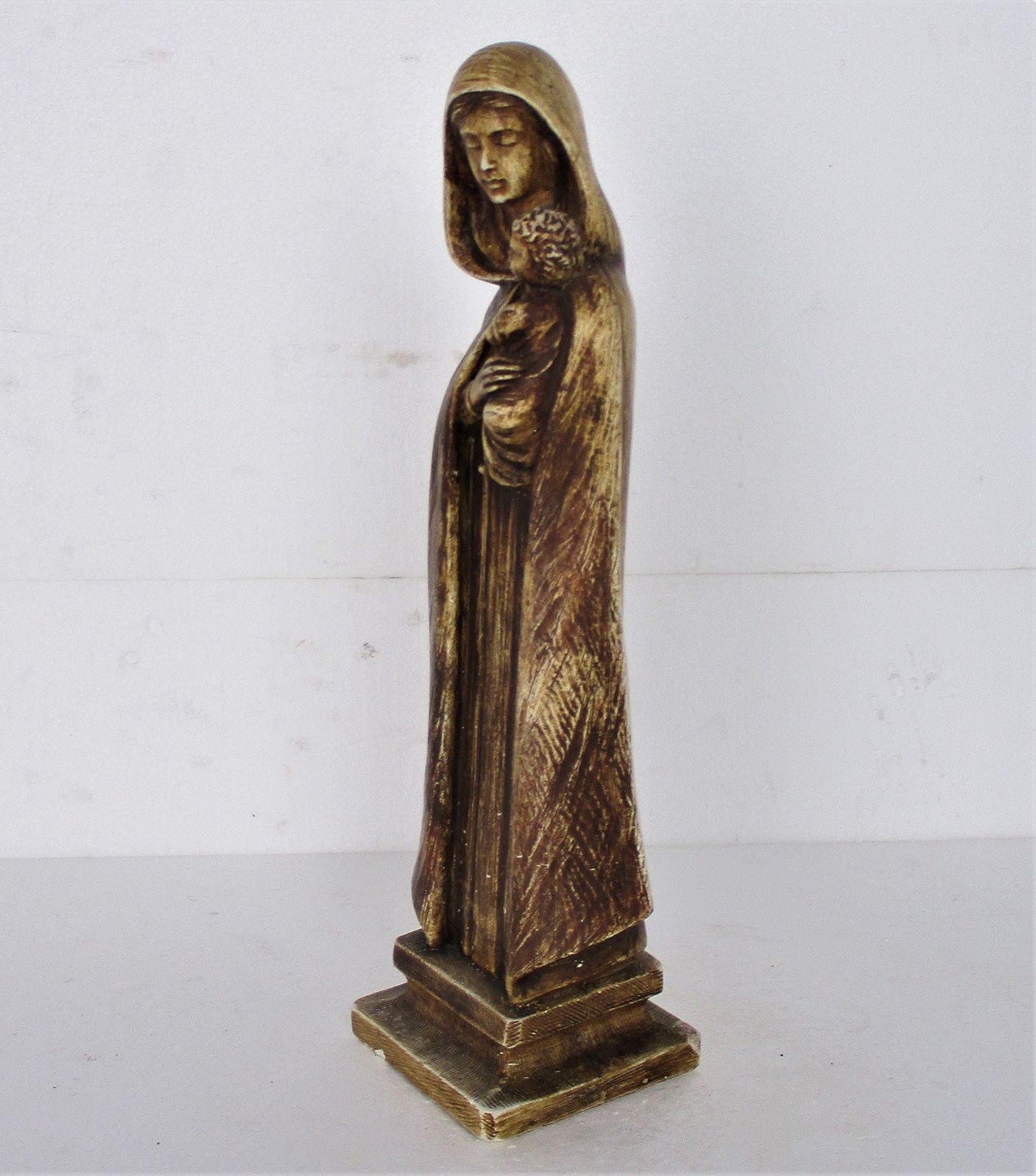 Statue Virgin Mary Madonna Infant Child Plaster Marked Arnova Art Deco Style 199 photo 77.0