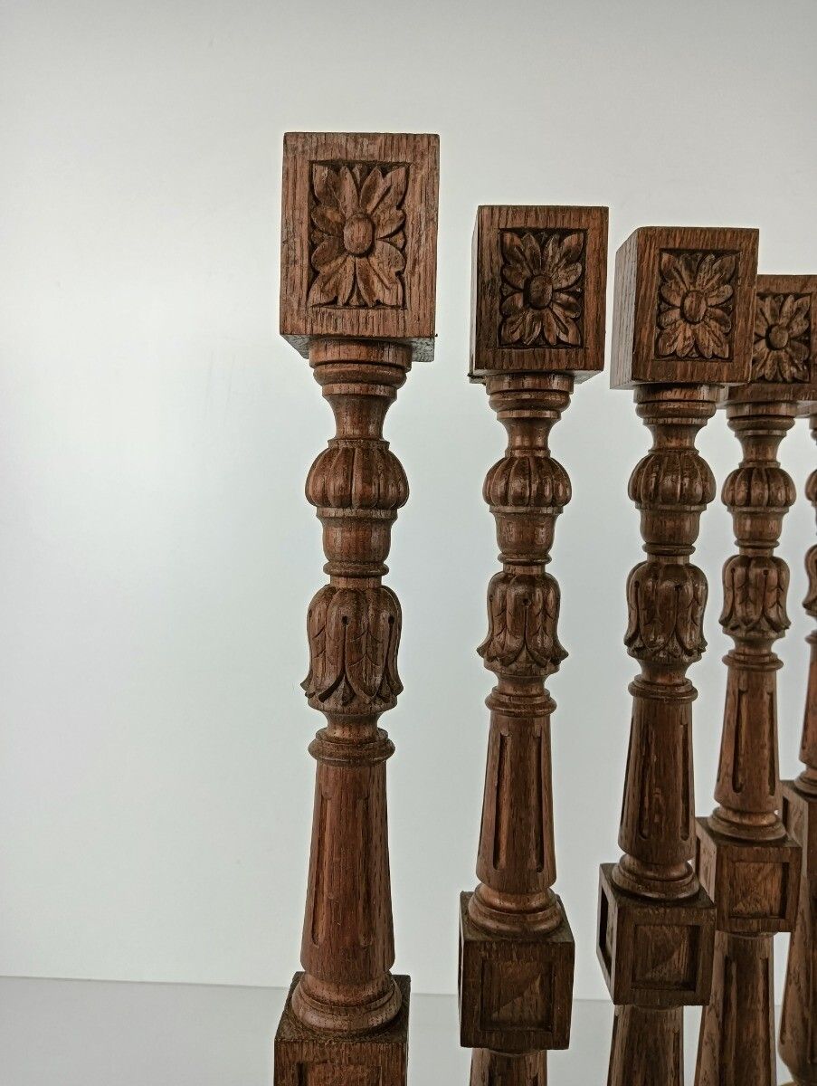 Set Of 7 Corbels Poles Finials, Salvaged Architectural Carved Wood Antique Recla photo for sale