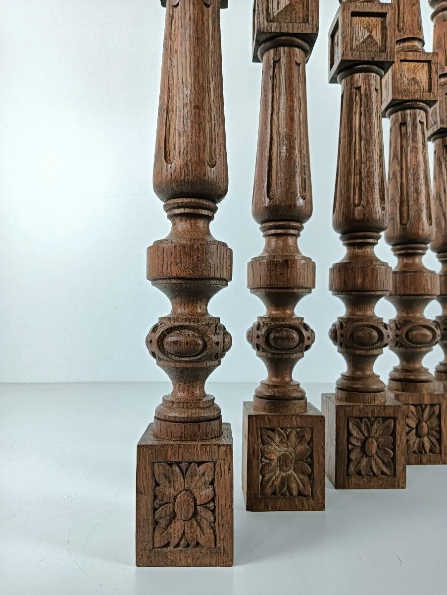 Set Of 7 Corbels Poles Finials, Salvaged Architectural Carved Wood Antique Recla photo vintage