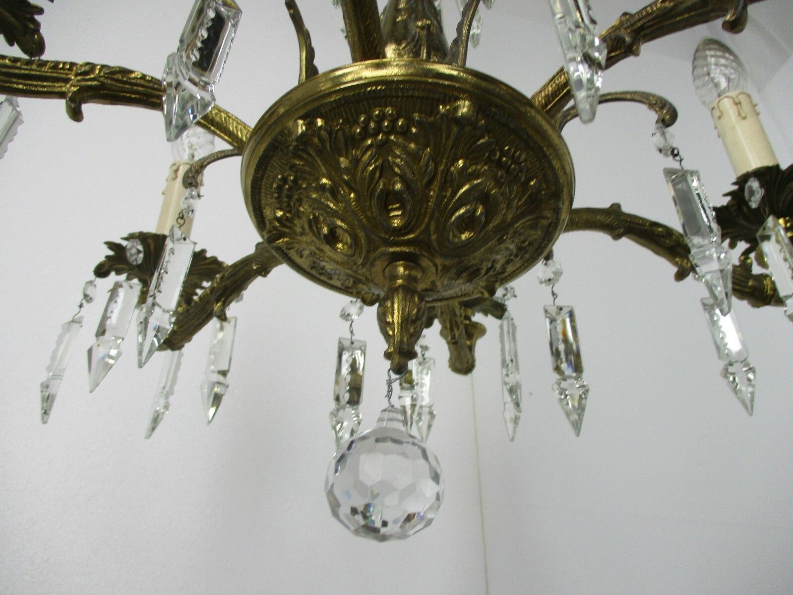 6 Arm Lights Chandelier Revival French Empire Style Brass Ornate Prisms Wow photo vinterior