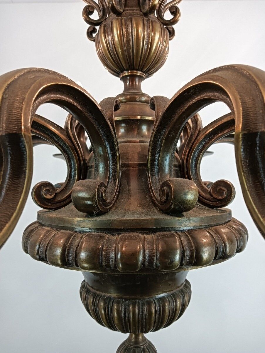 Impressive Bronze Chandelier Flemish Dutch Style Heavy 8 Lights Extremely Rare photo vinterior