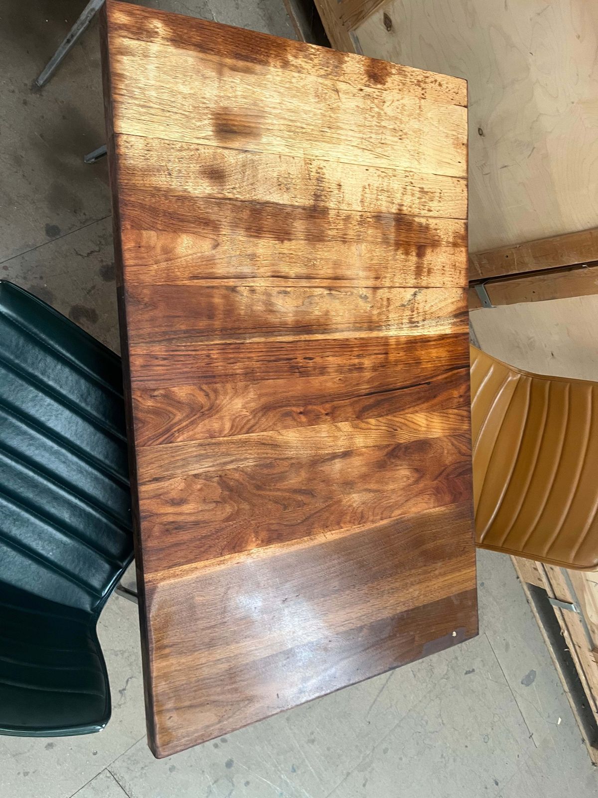 1950s James Leonard Compass Leg Desk With Reclaimed Oak Top photo vintage
