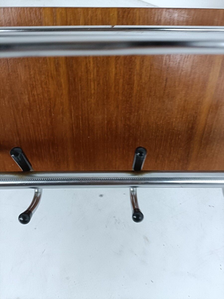 Vintage Mid Century Chrome Wood Coat Hat Rack Railroad Pop Art  Modernist Funky photo Furniture