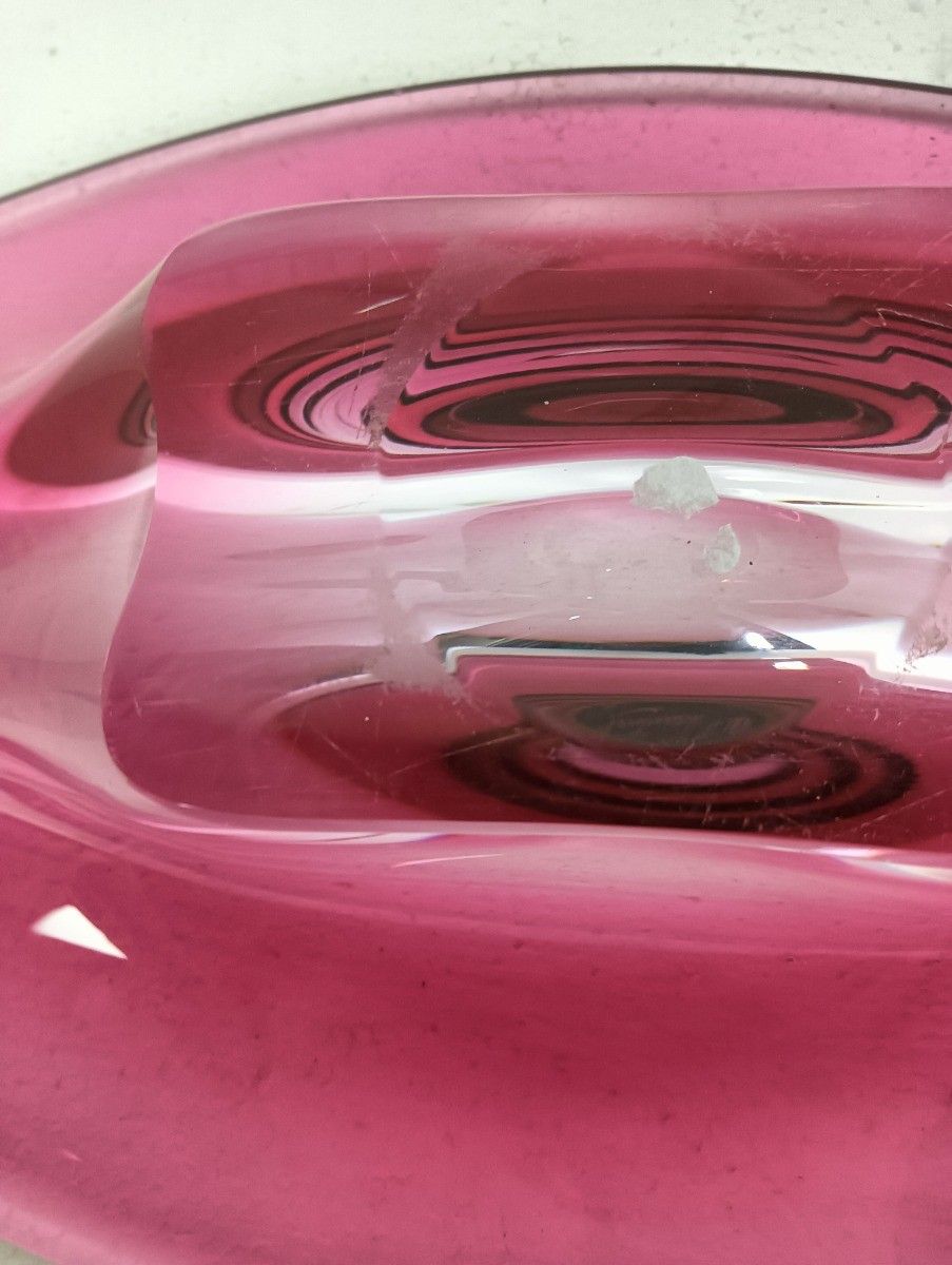 Murano Italy Bowl Dish Centerpiece Cranberry Clear Art Glass Vintage Gorgeous Xl photo for sale