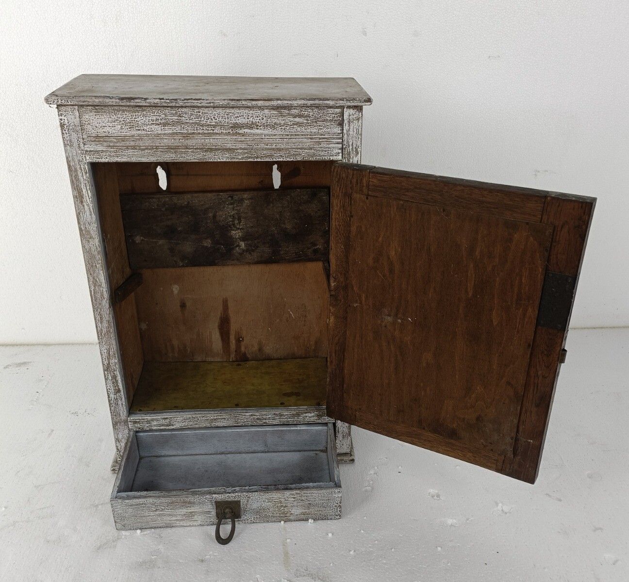 Antique Medicine Apothecary Cabinet Beveled Glass Painted White, Barn Farmhouse photo buy