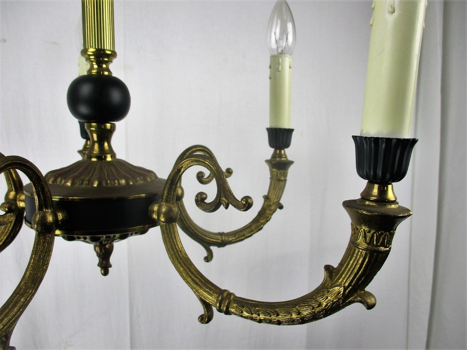 French Empire Pan Chandelier Green Wood Tole Brass 5 Arms Hollywood Regency photo 334.0