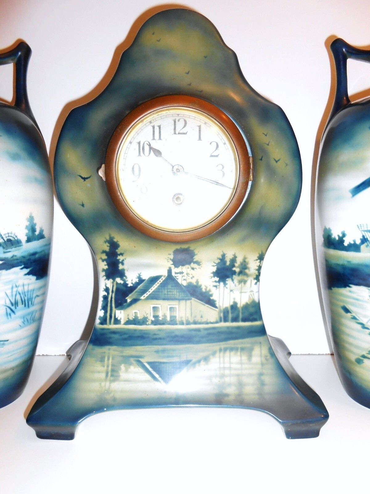 Brushed Jugendstil Societe Ceramique Maastricht Clock & Garnitures Art Nouveau photo for sale