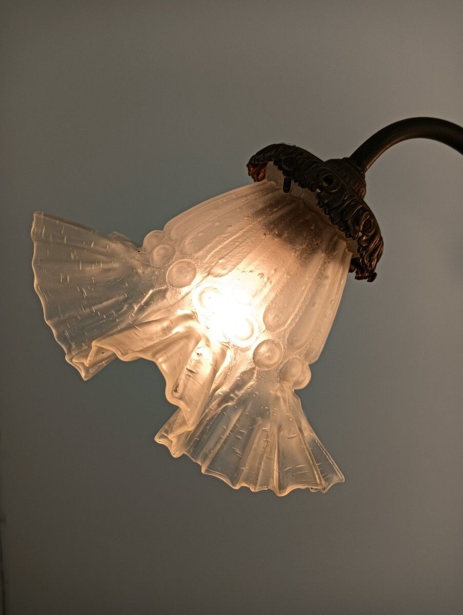 Art Deco Antique Chandelier 4 Lights 4 Arm Glass Flower Shades Brass Gorgeous photo Lighting