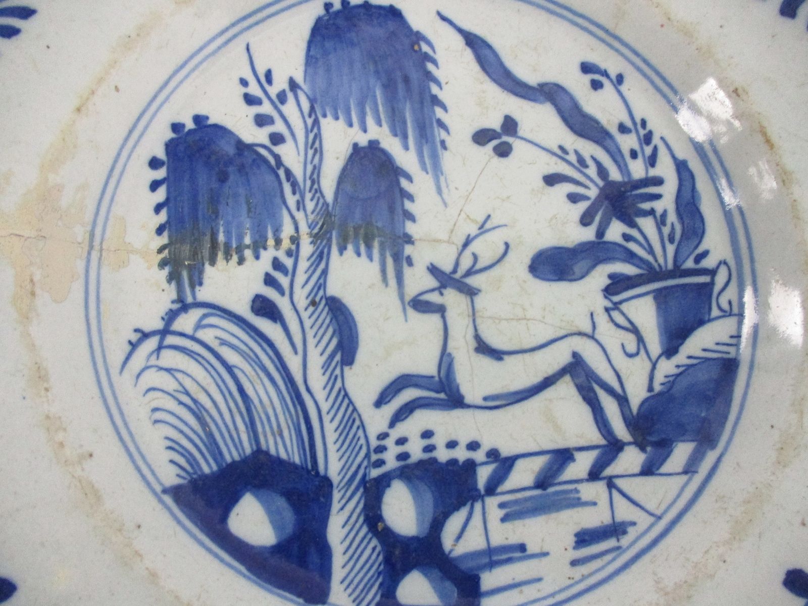 19th Century Delft Wall Hanging Charger Plate Blue White Antique Deer photo furniture