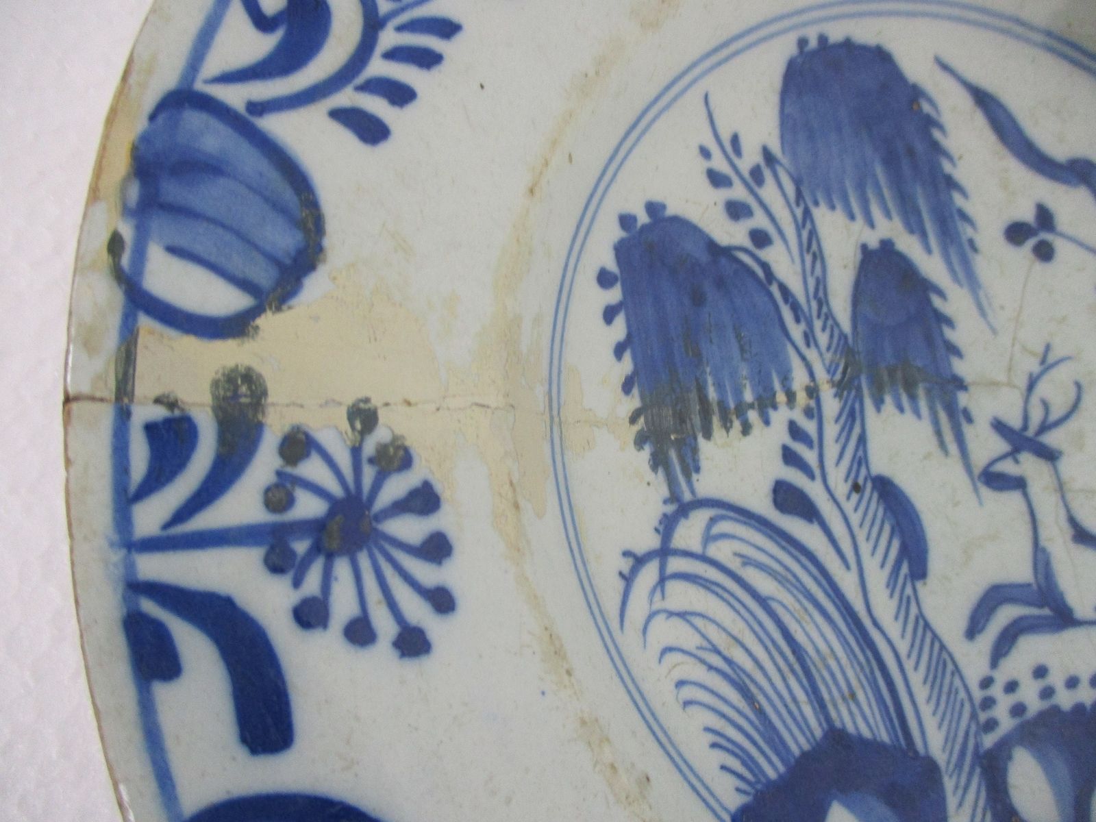 19th Century Delft Wall Hanging Charger Plate Blue White Antique Deer photo for sale
