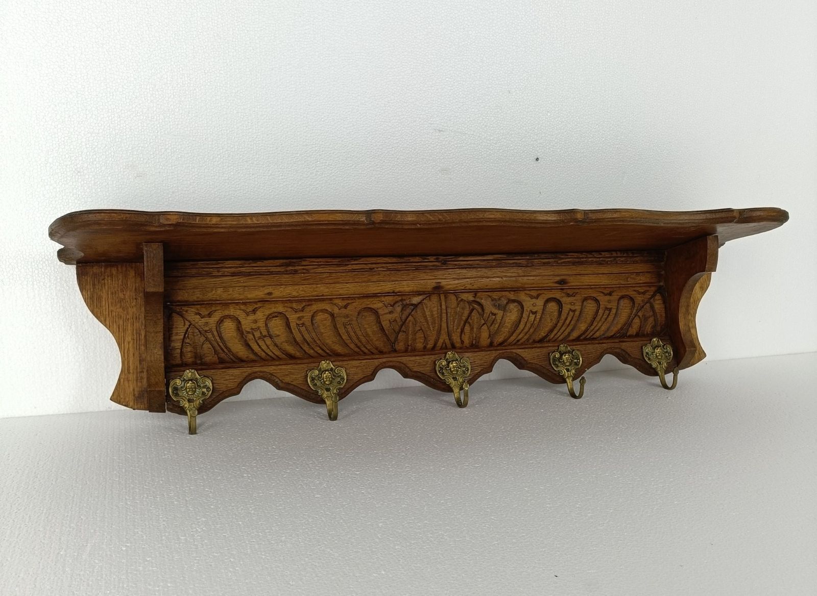Xl Hand Carved Wood French Oak Coat Hat Kitchen Hallway Rack Antique photo furniture