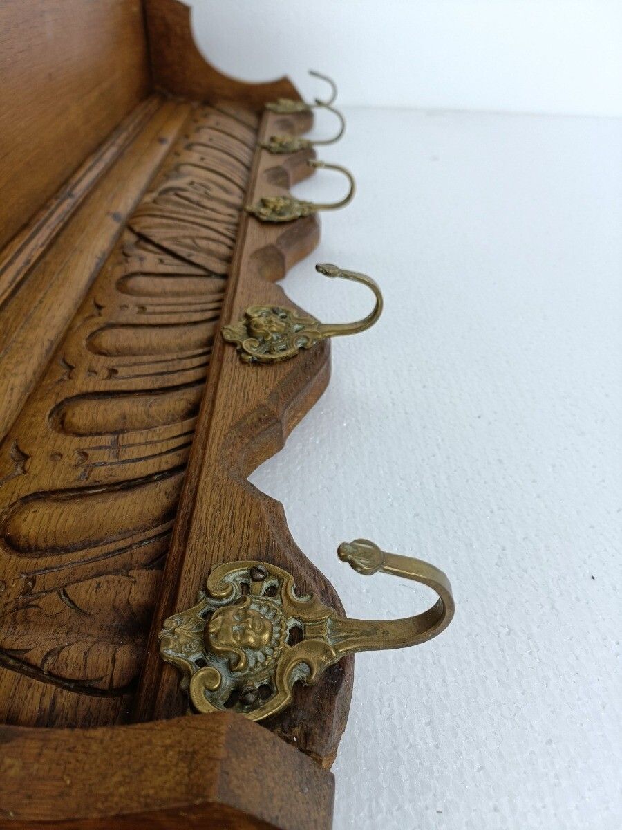 Xl Hand Carved Wood French Oak Coat Hat Kitchen Hallway Rack Antique photo vinterior