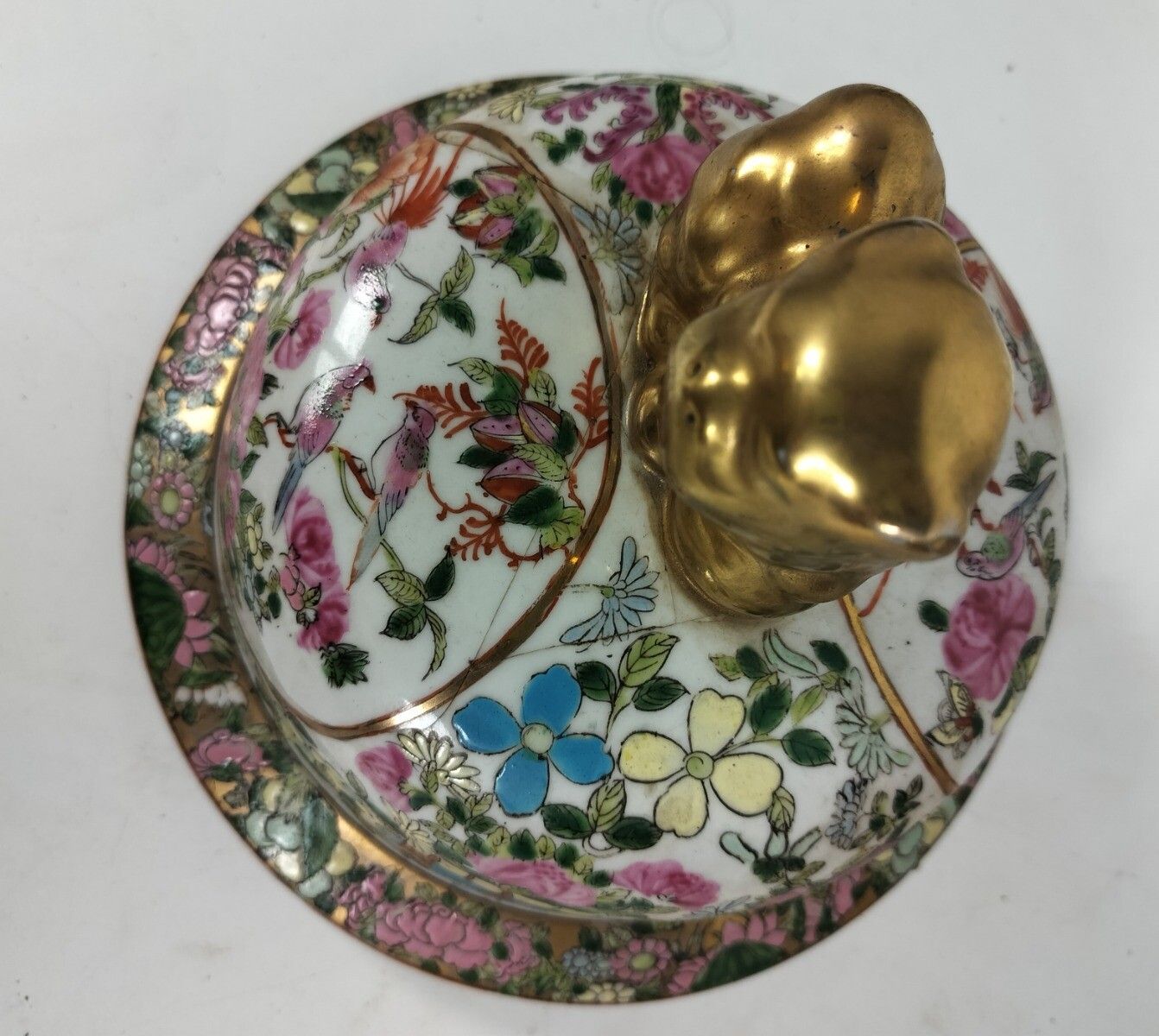 Huge Chinese Vintage Hand Painted Vase Urn Foo Dog Family Rose Lidded photo buy