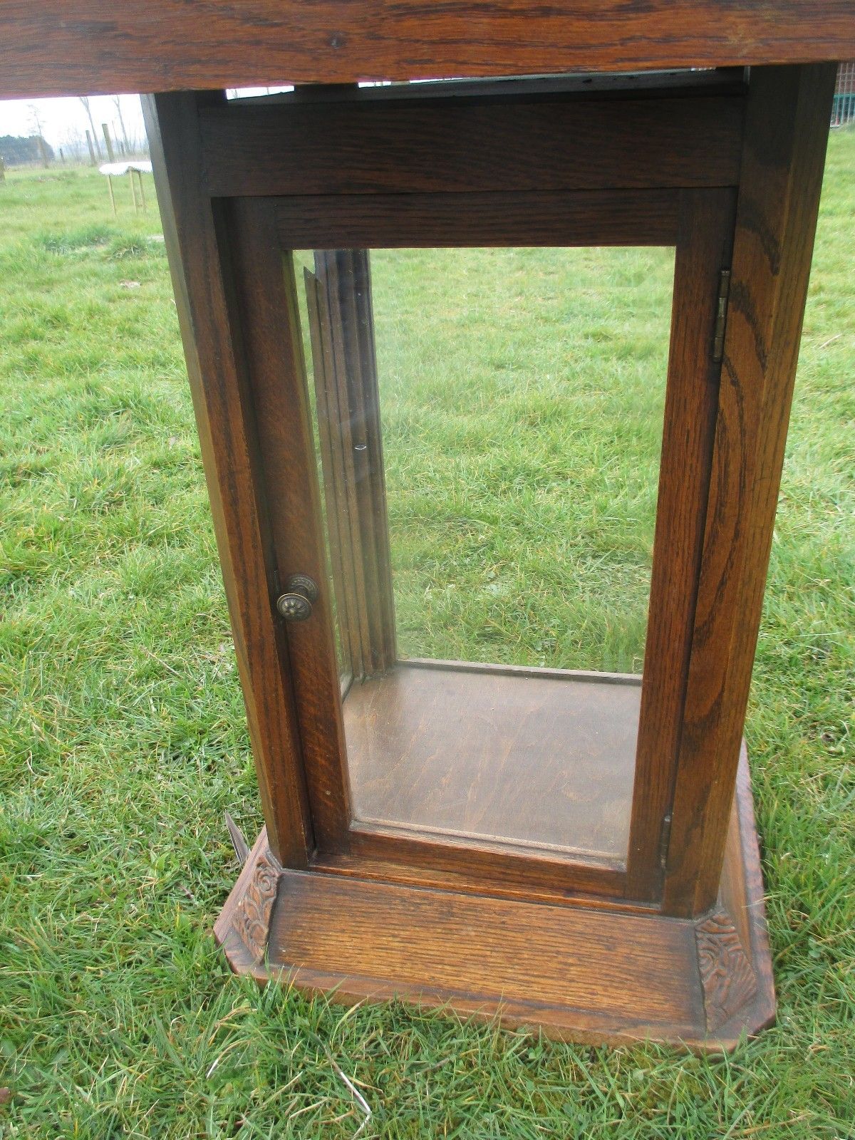 Antique Table Display Cabinet In One Inlay Carved Oak Beveled Glass Htf Wow photo Furniture