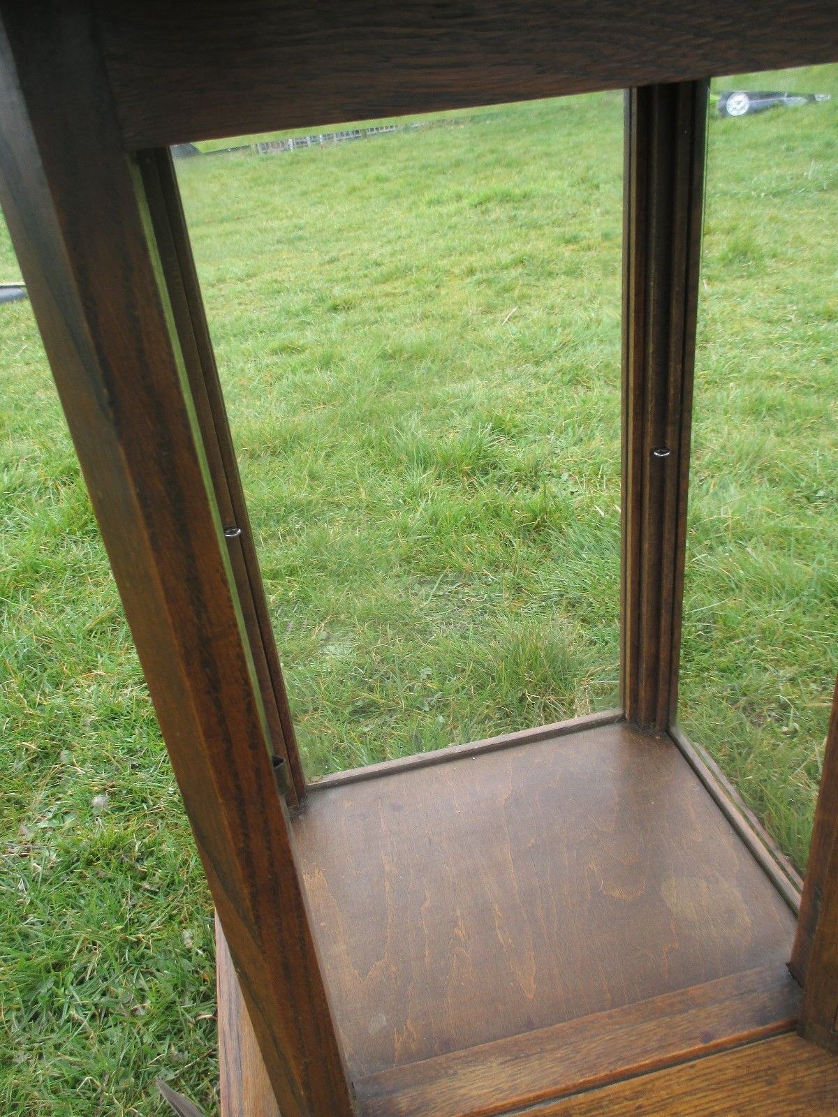 405.0 Antique Table Display Cabinet In One Inlay Carved Oak Beveled Glass Htf Wow photo
