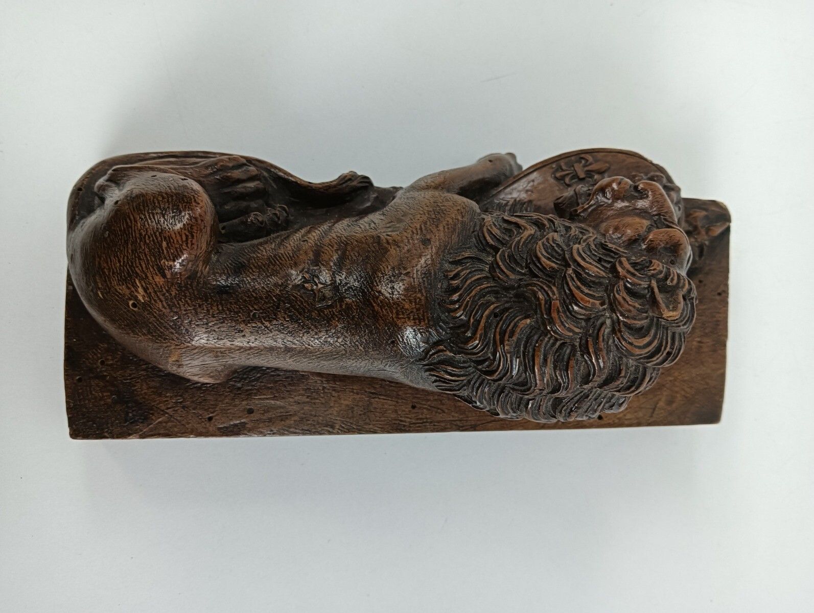 Antique Hand Carved Wooden Wood French Lion Figurine Carving Sculpture 19th Cent photo Art