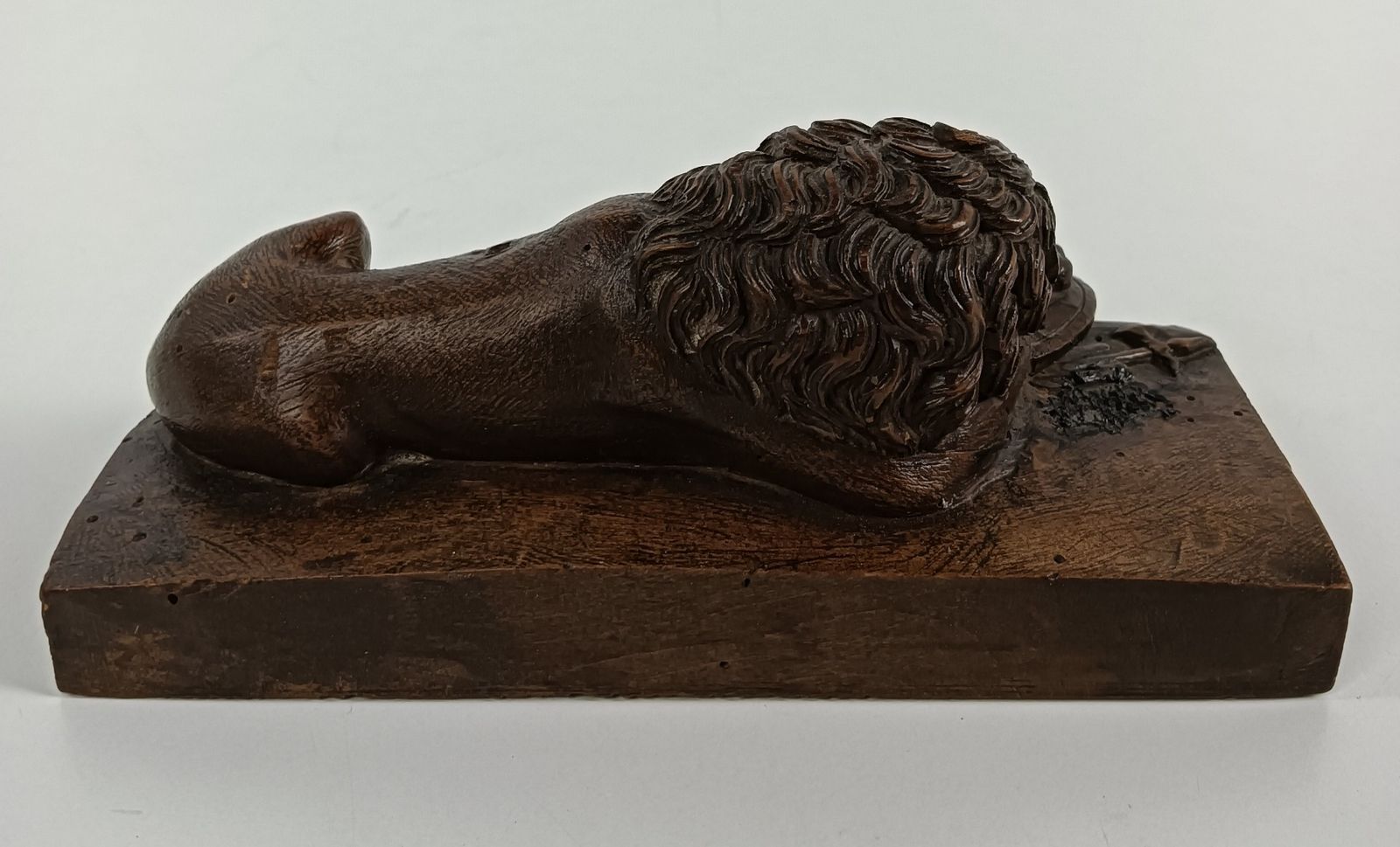 photo for sale Antique Hand Carved Wooden Wood French Lion Figurine Carving Sculpture 19th Cent