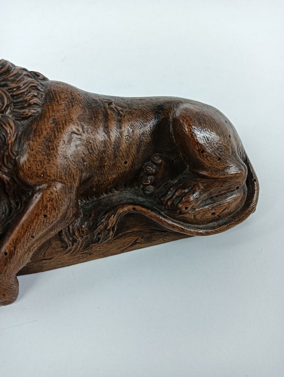 Art Antique Hand Carved Wooden Wood French Lion Figurine Carving Sculpture 19th Cent photo