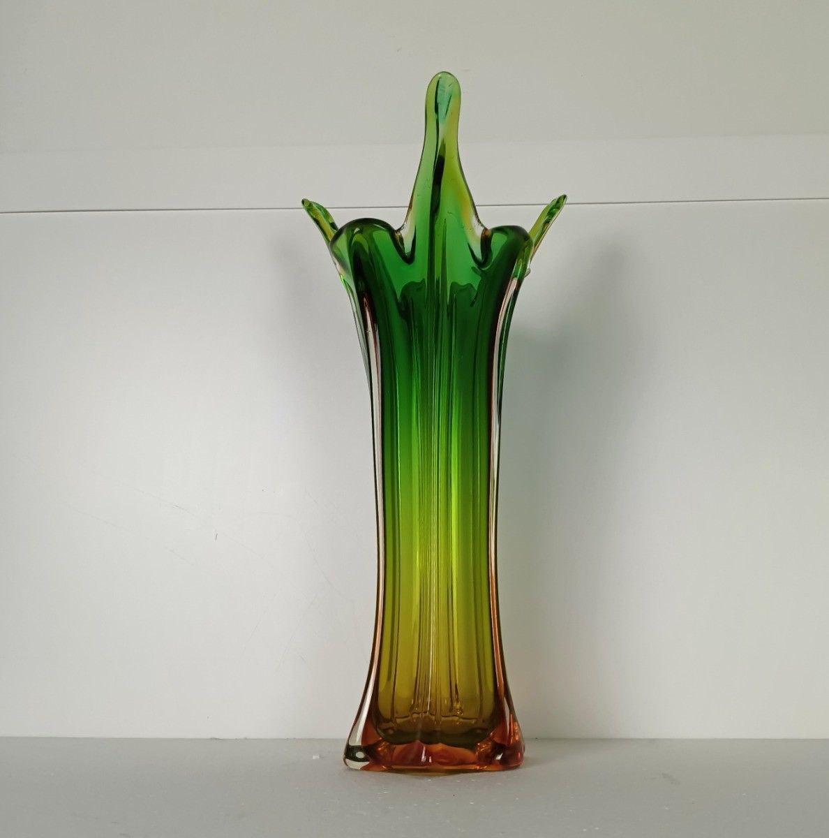 Vintage Fratelli Toso Murano Sommerso Art Glass Vase Green Brown Marked photo furniture