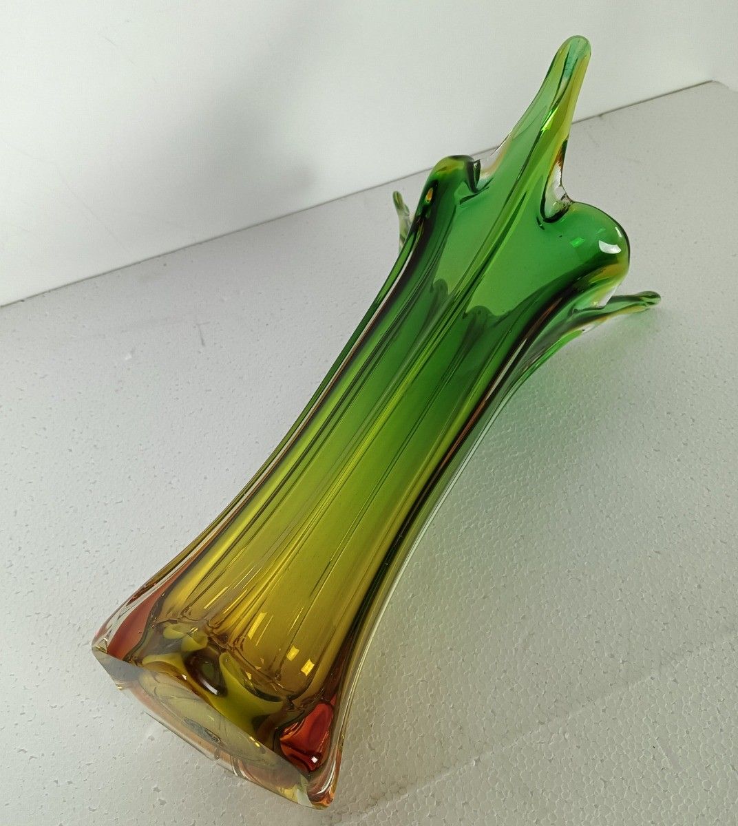 Vintage Fratelli Toso Murano Sommerso Art Glass Vase Green Brown Marked photo buy