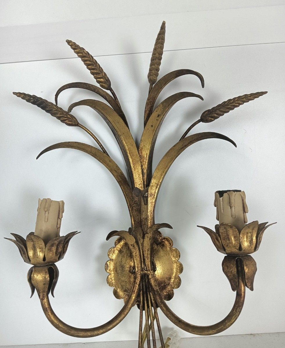 Mid Century Modern Wall Sconce Gold Metal Hollywood Regency Sheaf Of Wheat Gorge photo Lighting