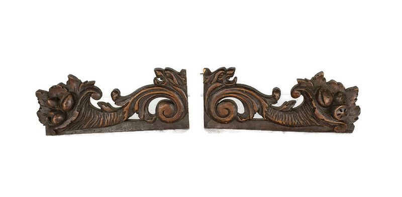Antique Pair Corbels Hand Carved Wood  Architectural Reclaimed  Salvaged Lions G