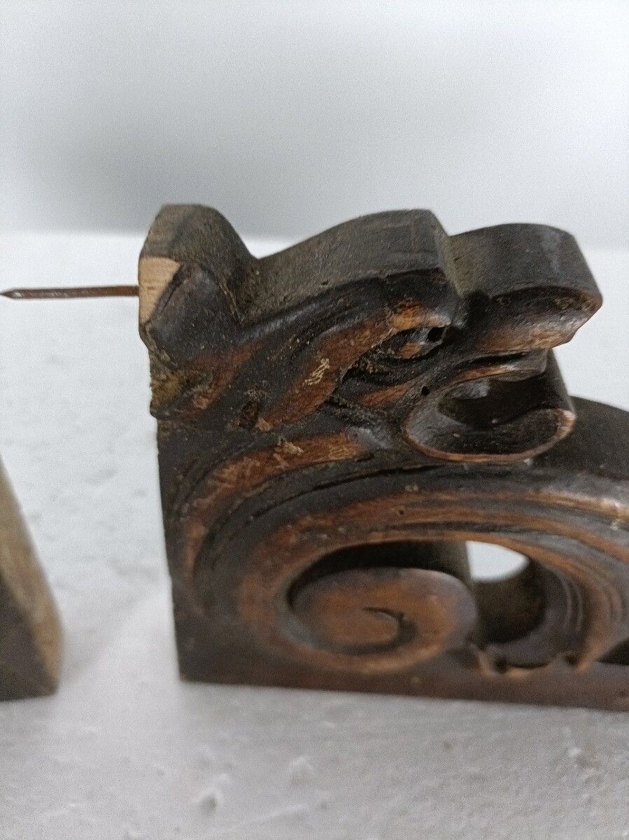 Antique Pair Corbels Hand Carved Wood  Architectural Reclaimed  Salvaged Lions G photo for sale