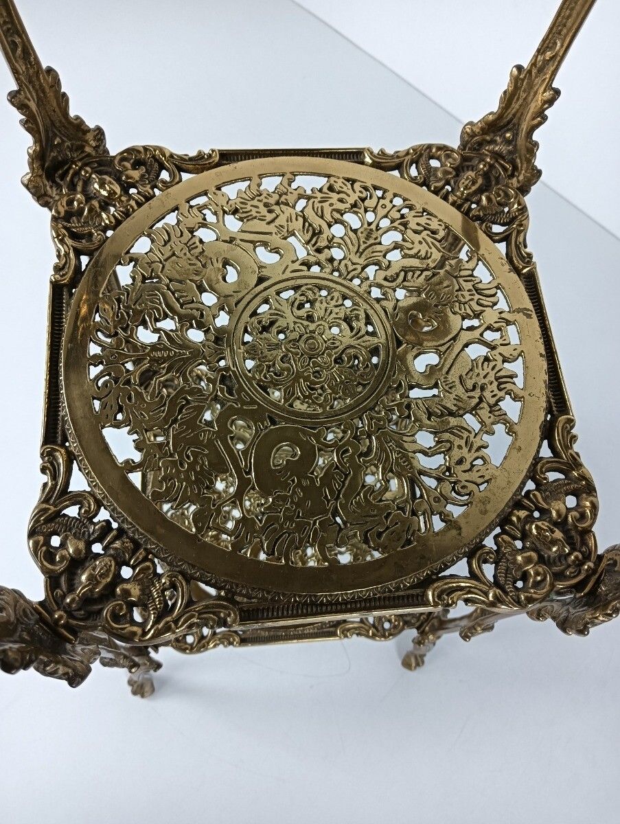 Ornate French Brass Pedestal Table Plant Stand 3 Tier Hollywood Regency  Style V photo for sale
