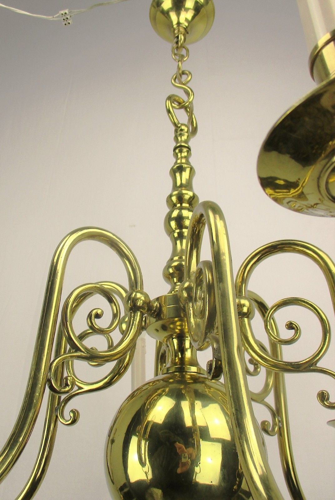 Lovely Brass Chandelier 6 Lights Arms  With Gold Toned Bells Hollywood Regency photo buy