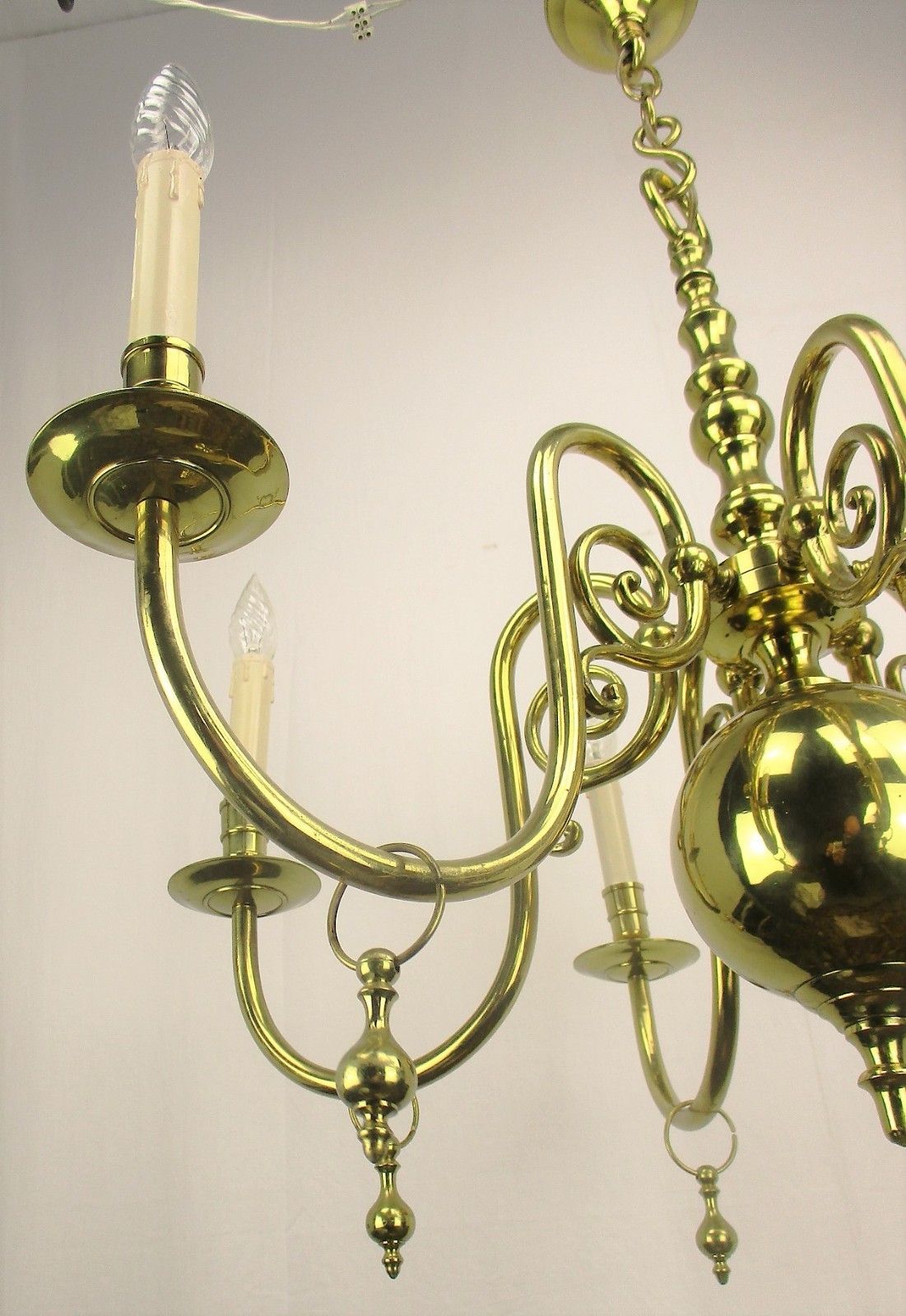 photo furniture Lovely Brass Chandelier 6 Lights Arms  With Gold Toned Bells Hollywood Regency