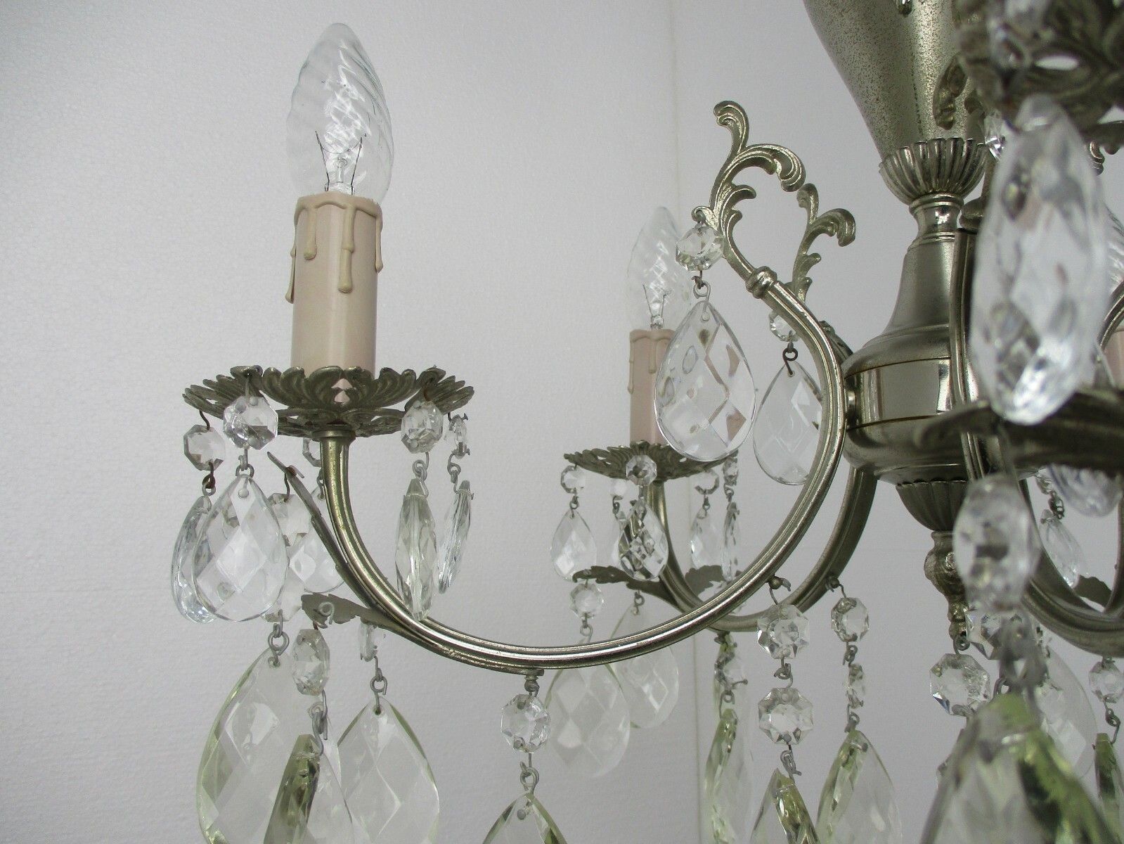 Vintage Chandelier 5 Lights Arms Art Glass Prisms Spelter Hollywood Regency photo buy