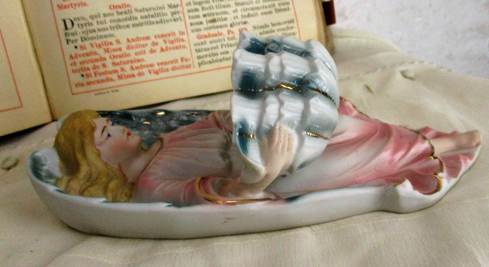 L French Holy Water Font Angel Hand Painted Bisque Gorgeous Collector Htf 8.66" photo furniture