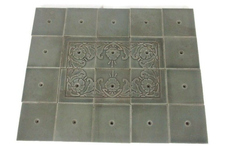 Antique Tiles Tableau Picture Mural Frame Art Deco Marked Sdv
